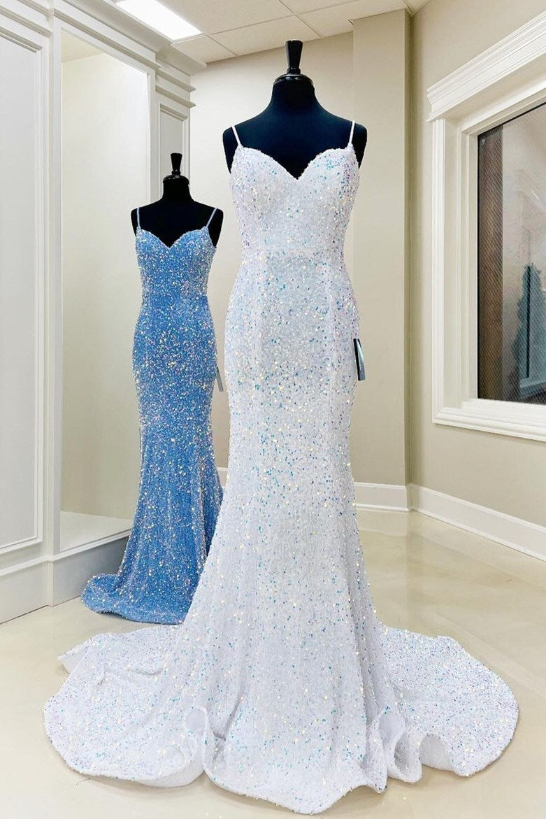 Gorgeous Mermaid Sequin Spaghetti Straps Long Formal Dress