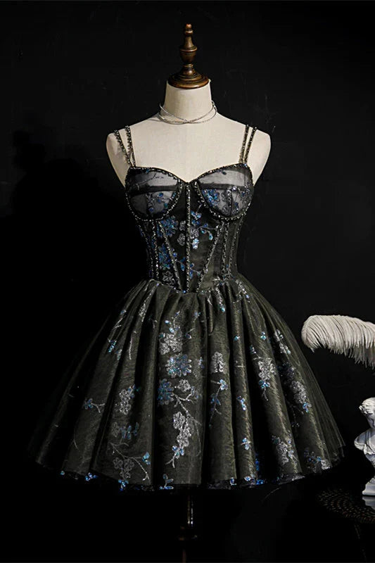 A-line Black and Blue Seqins Short Party Dress Homecoming Dresses, AST1168
