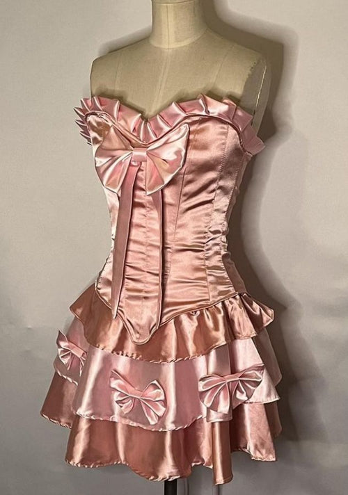 Classic Blush Pink Ruffle Homecoming Dress Bowknot Mini Party Dress,AST1812