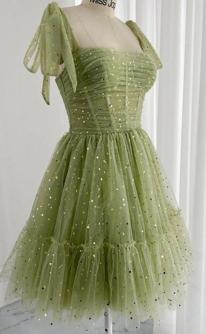 Glitter A-Line Tulle Homecoming Dress, Short Evening Gown, AST1046