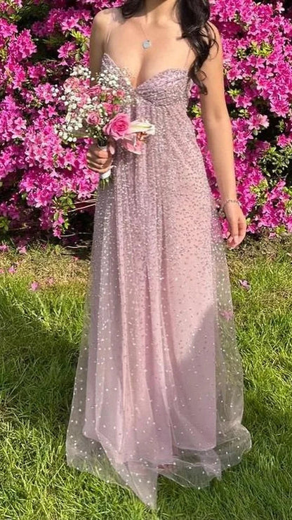 Glitter Spaghetti Straps A-line Prom Dresses Sequined Long Party Dress,AST2297