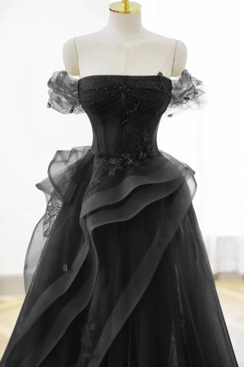 Grass Green A-Line Prom Dresses Tulle Appliques Evening Dress,AST2203