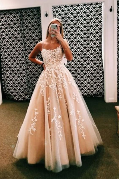 Ivory A-Line Wedding Dress with Lace Appliques - Bridal Gown
