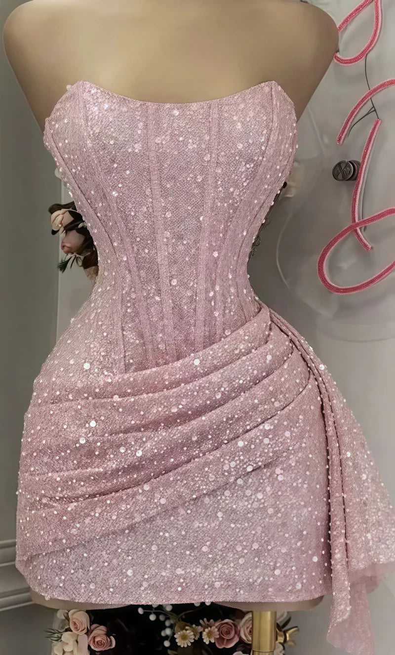 Light Pink Sequin Homecoming Dresses Bodycon Mini Party Dress,AST1853
