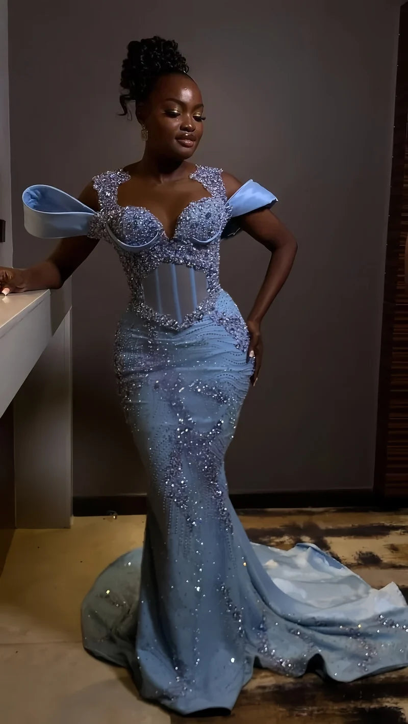 Luxury Rhinestones Mermaid Prom Dresses Black Girls Long Evening Party Dress,AST2245