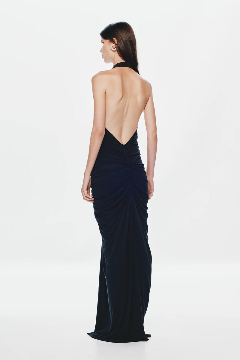 Misha Venus Gathered Cupro Dress - Black