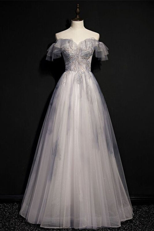 Off the Shoulder Grey Long Formal Dress