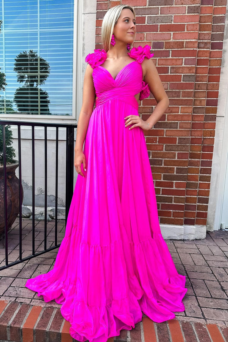Ruffles Fuchsia Chiffon A-line Boho Dress