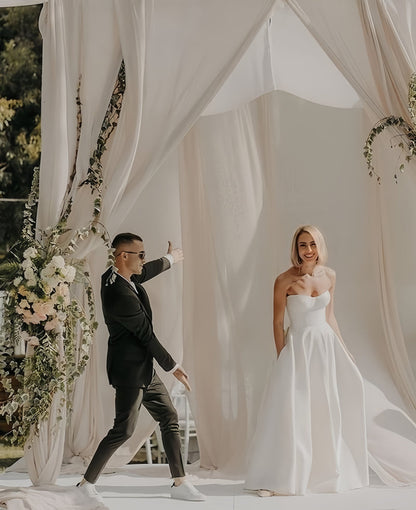 Simple Ivory/White Wedding Dresses Satin A-line Bridal Gown,AST2151