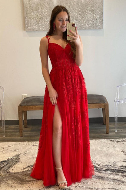 Straps Navy Blue Lace Appliques A-line Formal Dress