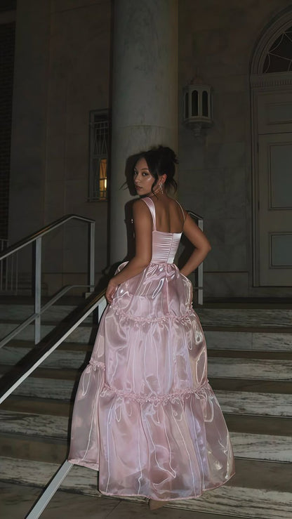 Stylish A Line Spaghetti Straps Pink Long Prom Dress with Lace - Pink,AST2107