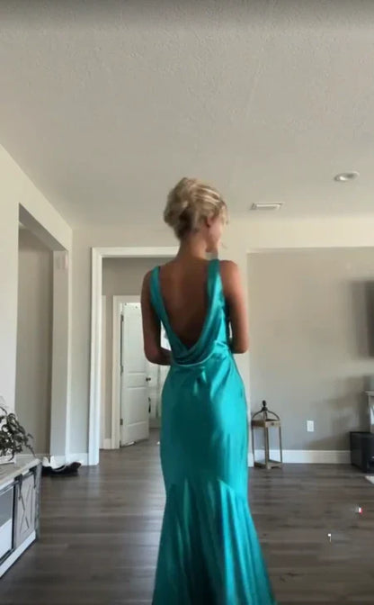 Trends Simple Blue V-neck Sheath Evening Prom Dresses,AST2135