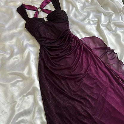 Vintage Shiny Chiffon Purple Evening Prom Dresses Glam Party Birthday Dress,AST2316