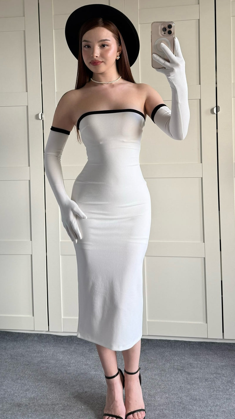 Vintage White Black Bodycon Evening Prom Dress, AST1496